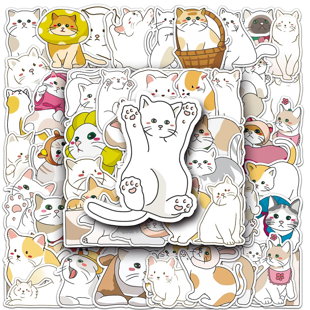 

10/30/50pcs Kawaii Cat Animal Aesthetics Stickers Funny Cartoon Sticker Notebook Luggage Bike Phone Creative Graffiti Decals Toy