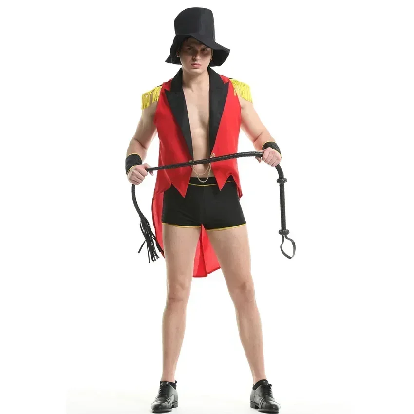 

New Men Ringmaster Lion Tamer Costume Halloween Party Circus Trainer Magician Cosplay Fancy Sexy Uniforms