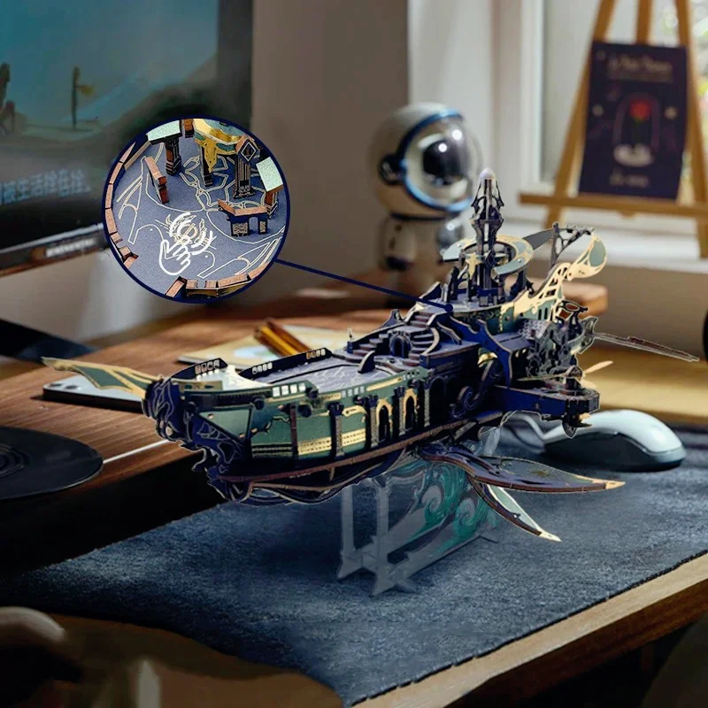 DIY 3D Wooden Puzzle Whale Ark of The Universe Spaceship Jigsaw Puzzle Assembly Miniature Model Kits  for Friends Gifts