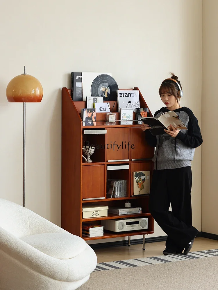 

01Nordic retro solid wood magazine cabinet home study living room simple medieval storage locker