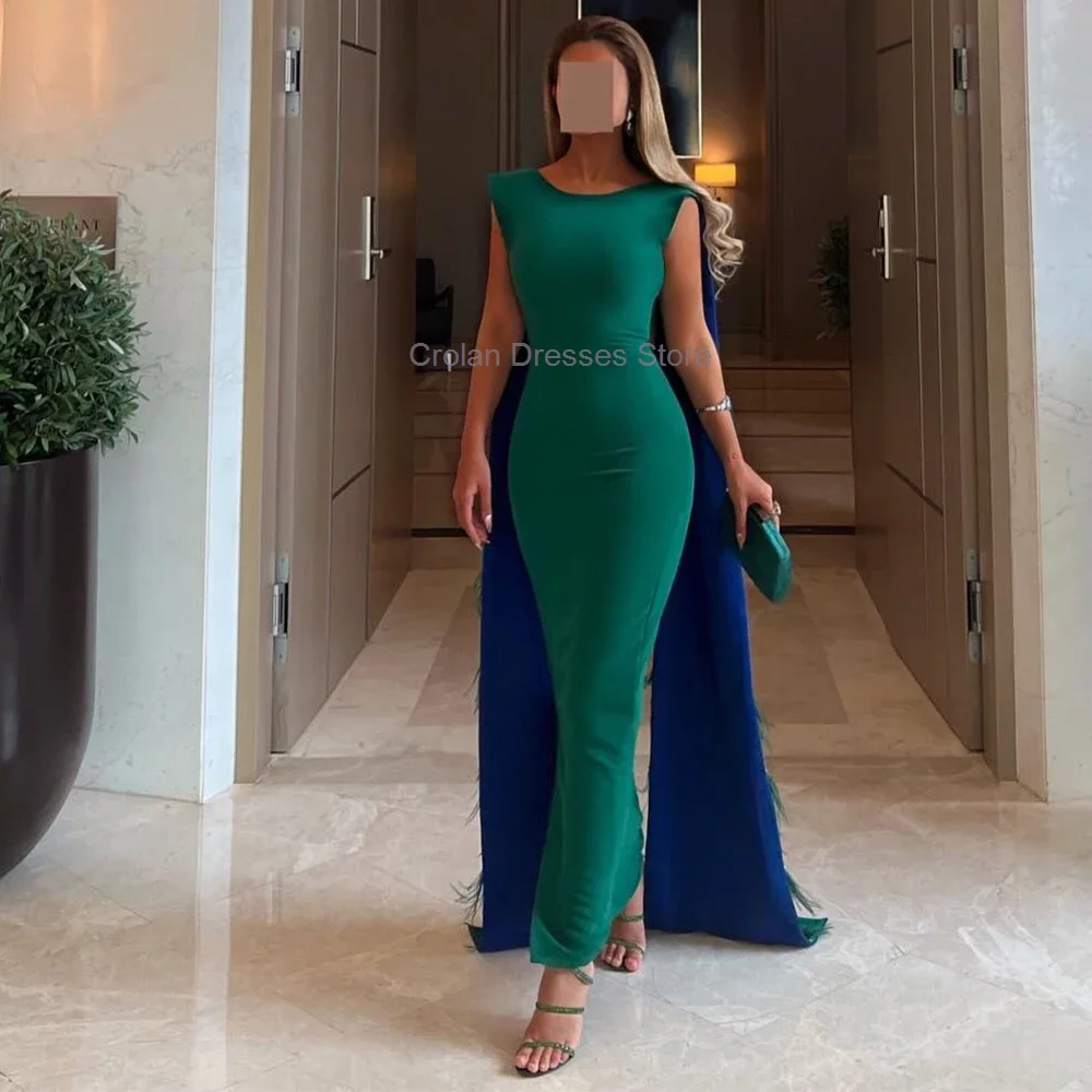 Formal Evening Dress Saudi Ariba Ladies High Quality Ankle Length Jersey Crystal Feathers Prom Dress فساتين سهره فخمة 2024