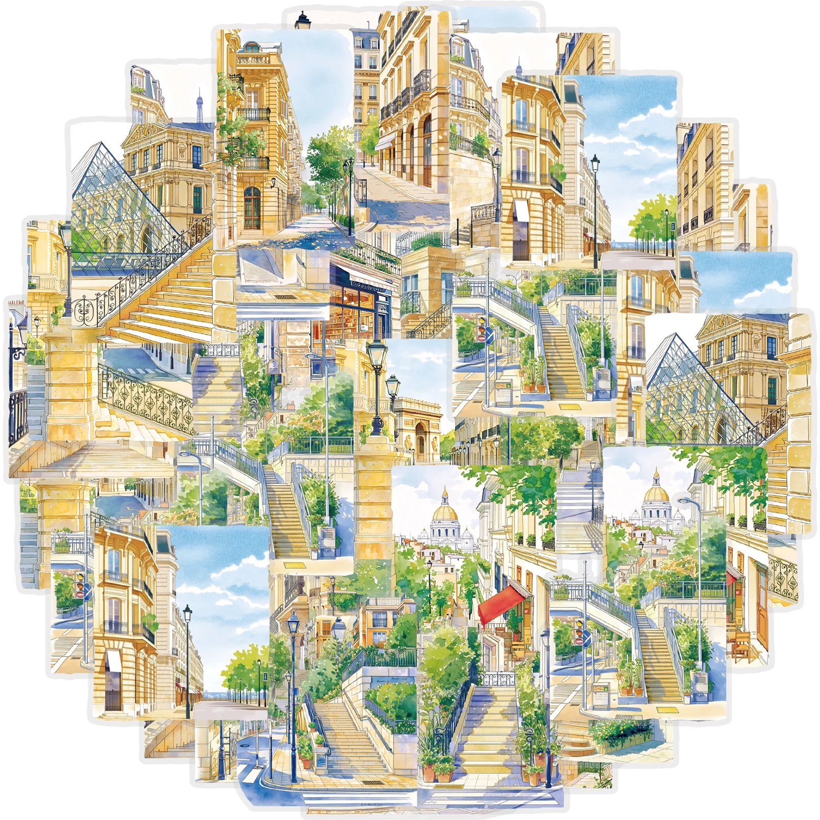 Etori Life Healing Watercolor Paris Street Scene Stickers European Retro Architecture Decorative Stickers Journaling Material Suitable for Laptops, Phone Backs, Suitcases, Diaries, Photo Albums, Handmade Scrapbooking Supplies, Office Decoration Accessories, DIY Projects, Vintage Parties, Art Aesthetics, Urban Architecture Scenery, Magazine Posters, School Supplies, Back-To-School Season, Gifts for Friends, Korean Stationery