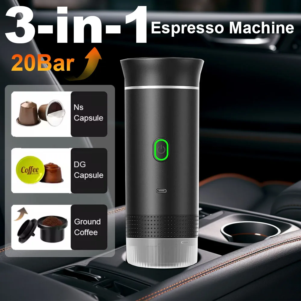 

3-in-1 Portable Espresso Coffee Machine for Car & Home Camping Coffee Maker Capsule Powder Travel Coffee Maker