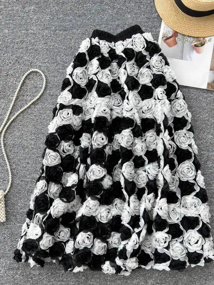 

Женская юбка-миди во французском стиле ретро, элегантная 3D розовая юбка на весну и осень с высокой талией, пышные сказочные юбки трапециевидной формы