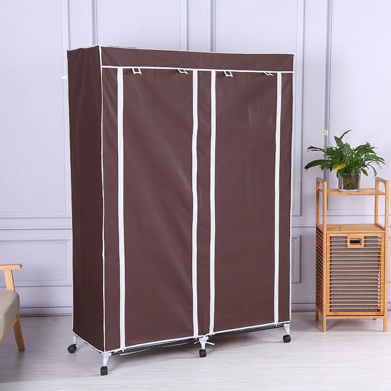 

Non-woven compartment wardrobe household bedroom portable removable storage hanging wardrobe free wheels Durable