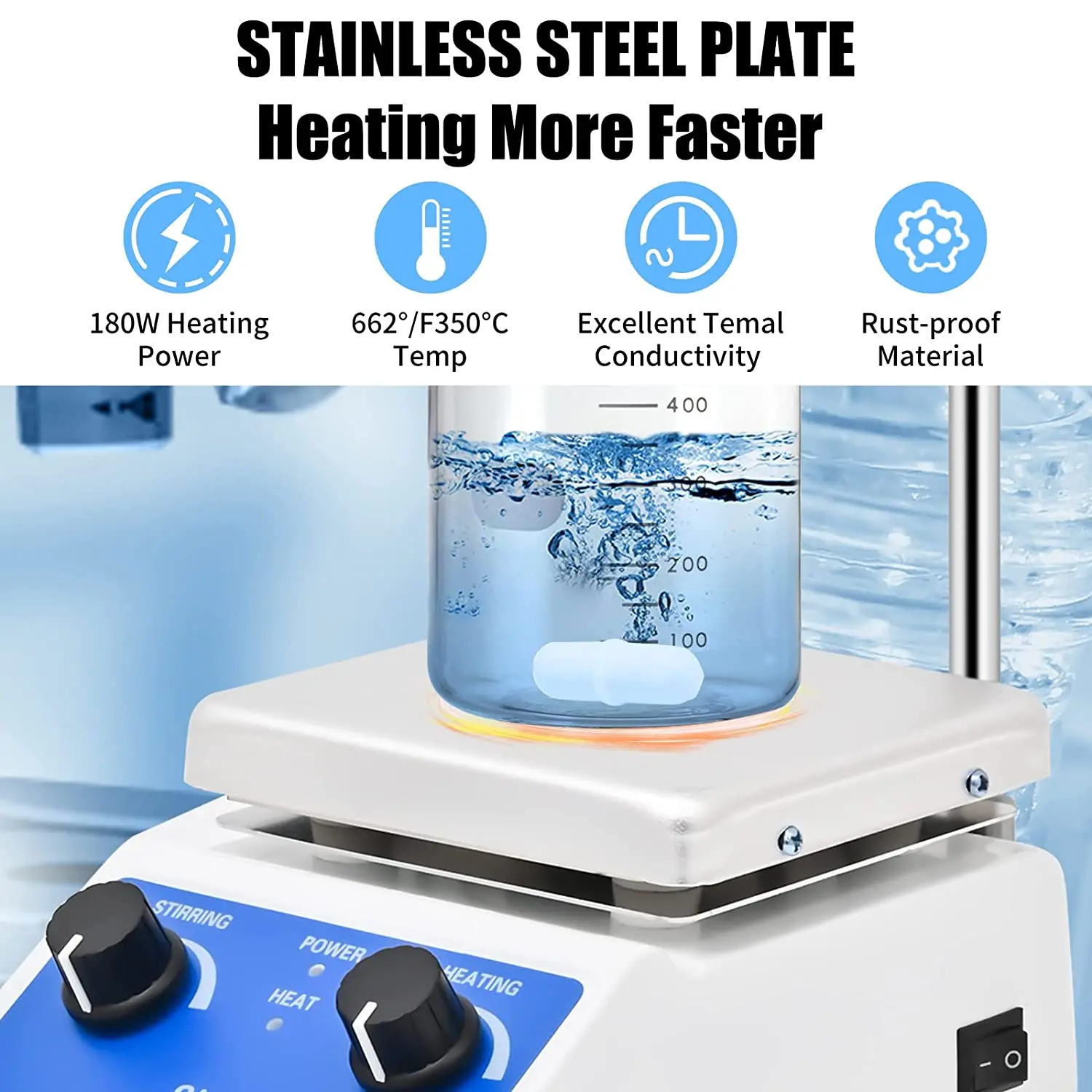 SH-2Lab Magnetic Stirrer Plate for Chemistry  1000ml Capacity 100~2000 RPM Speed Resin Epoxy Stirring Bar Support Stand Included