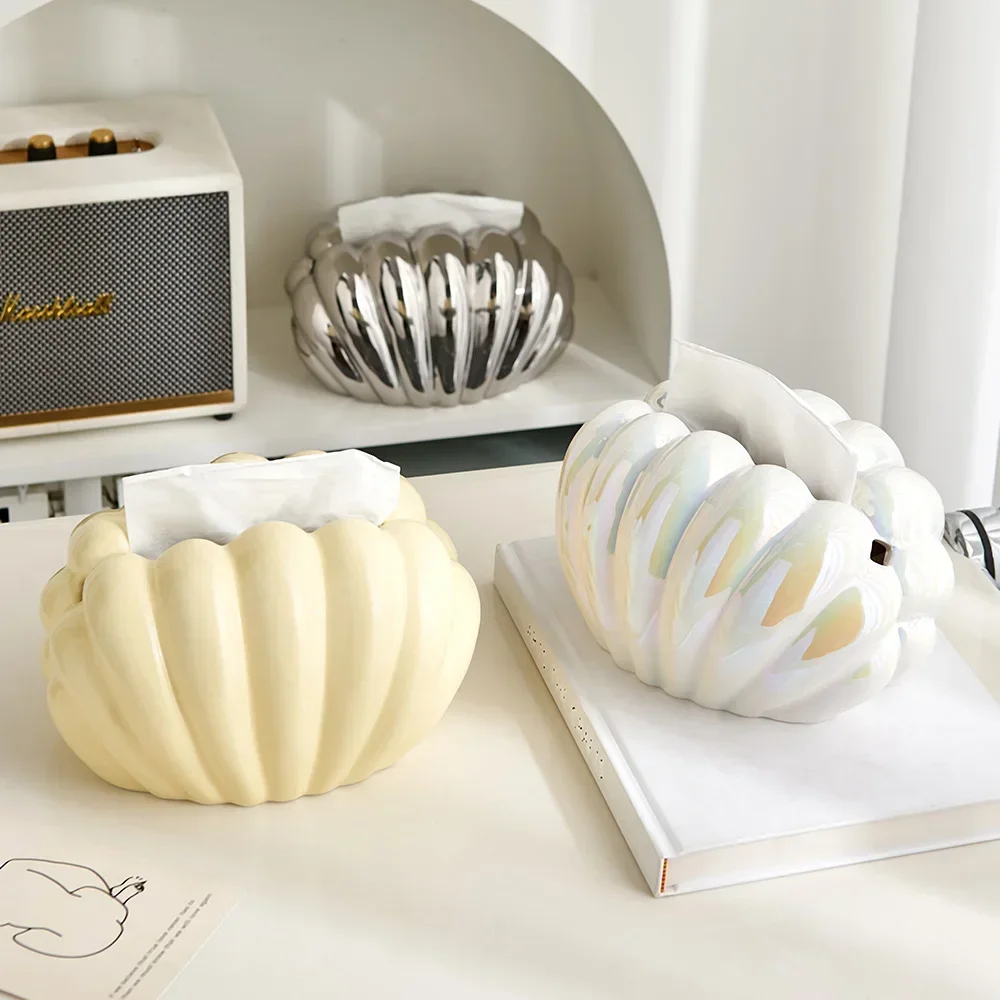 Shell-shaped Tissue Box Dining Table Accessories Luxury Napkin Holder Simple Baby Room Decoration Desktop Storage Ceramic Crafts