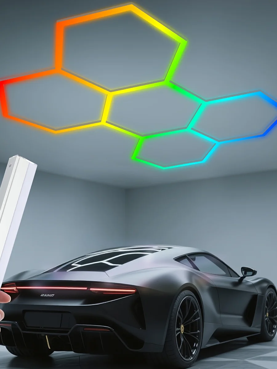 RGB Hexagon LED-Beleuchtung für Friseursalon, Garage, Deckenleuchte, dimmbar, 6000/4000/3000K Farbwechsel, Wabenröhren-Workshop-Beleuchtung