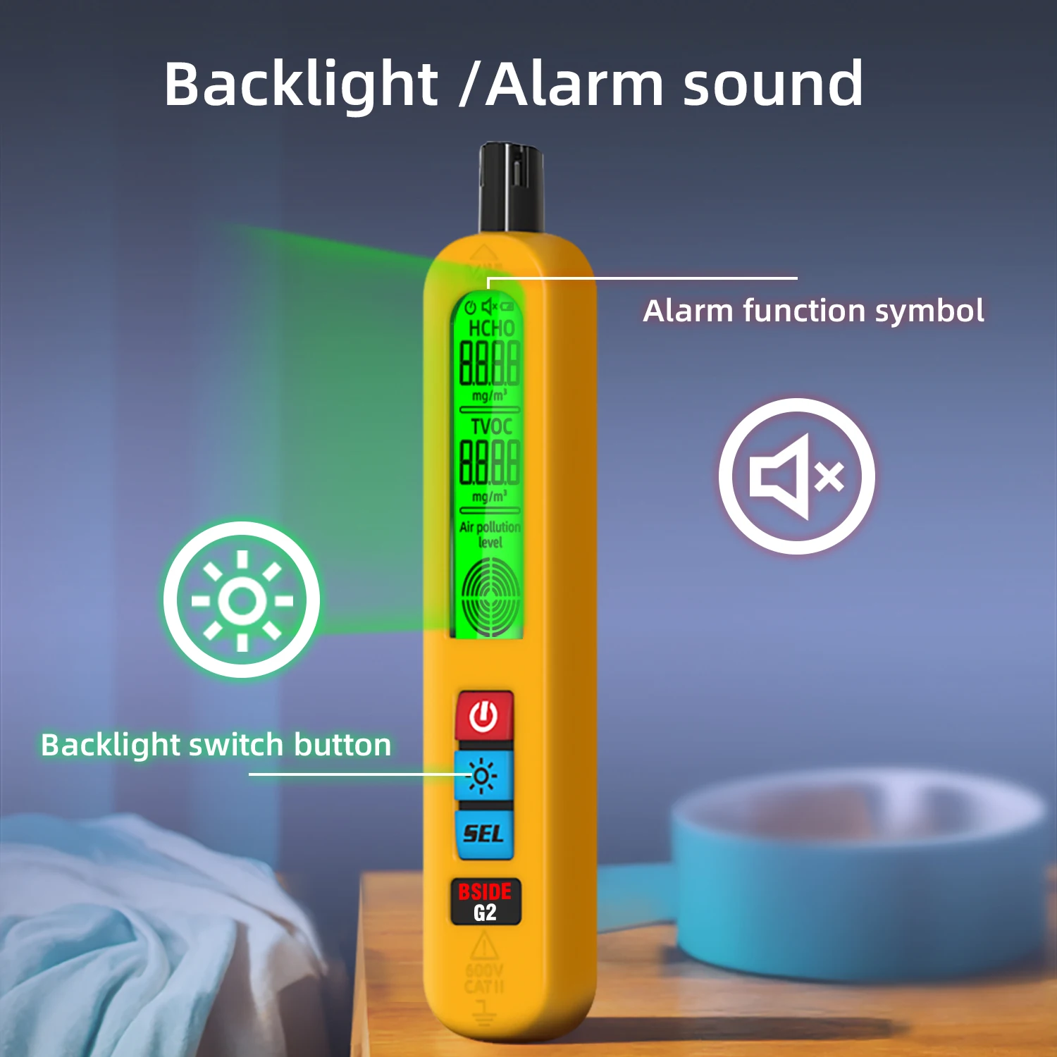 Air Quality Detector Formaldehyde HCHO TVOC Rechargeable Portable Auto Sound and Light Alarm LCD Display Home Office Detection