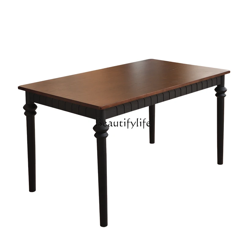 

**French medieval solid wood dining table ash wood American retro rectangular dining table small apartment