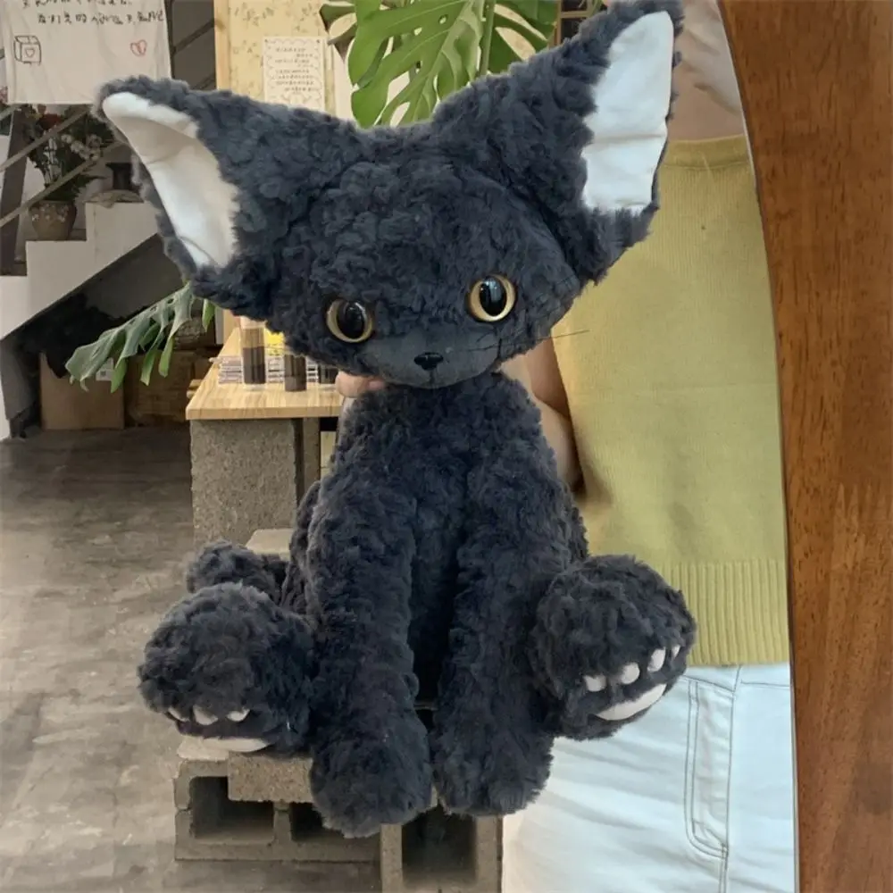 

Мультяшная плюшевая игрушка Devon Rex с большими глазами, мягкая плюшевая кукла черного кота, милая обнимающаяся кукла Devon Rex, праздничный декор