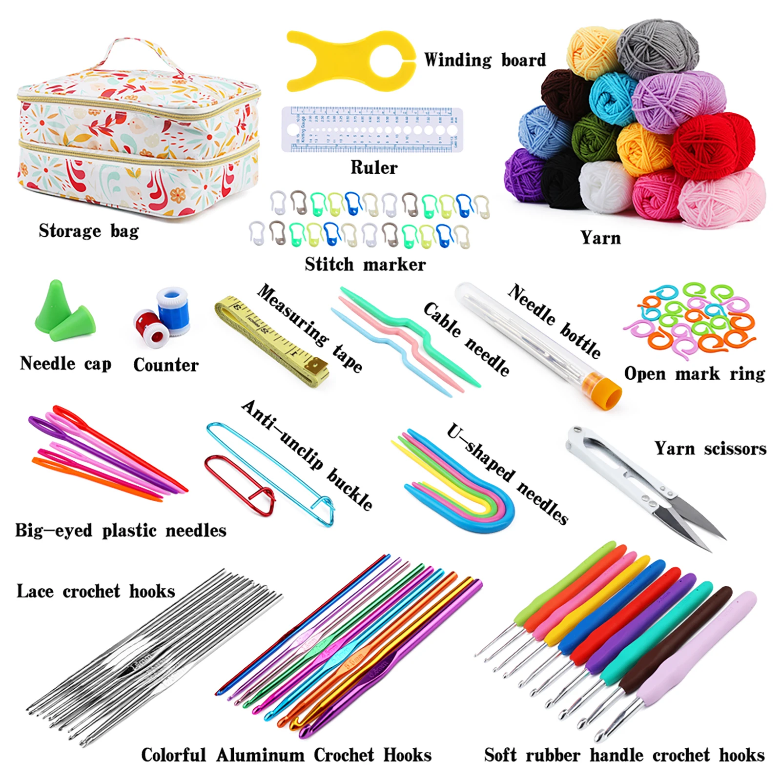 KRABALL Crochet Knitting Hooks Set with Big Eye Yarn Needles and Stitch Markers Clip Knit Tool Kit Accessories for Beginners