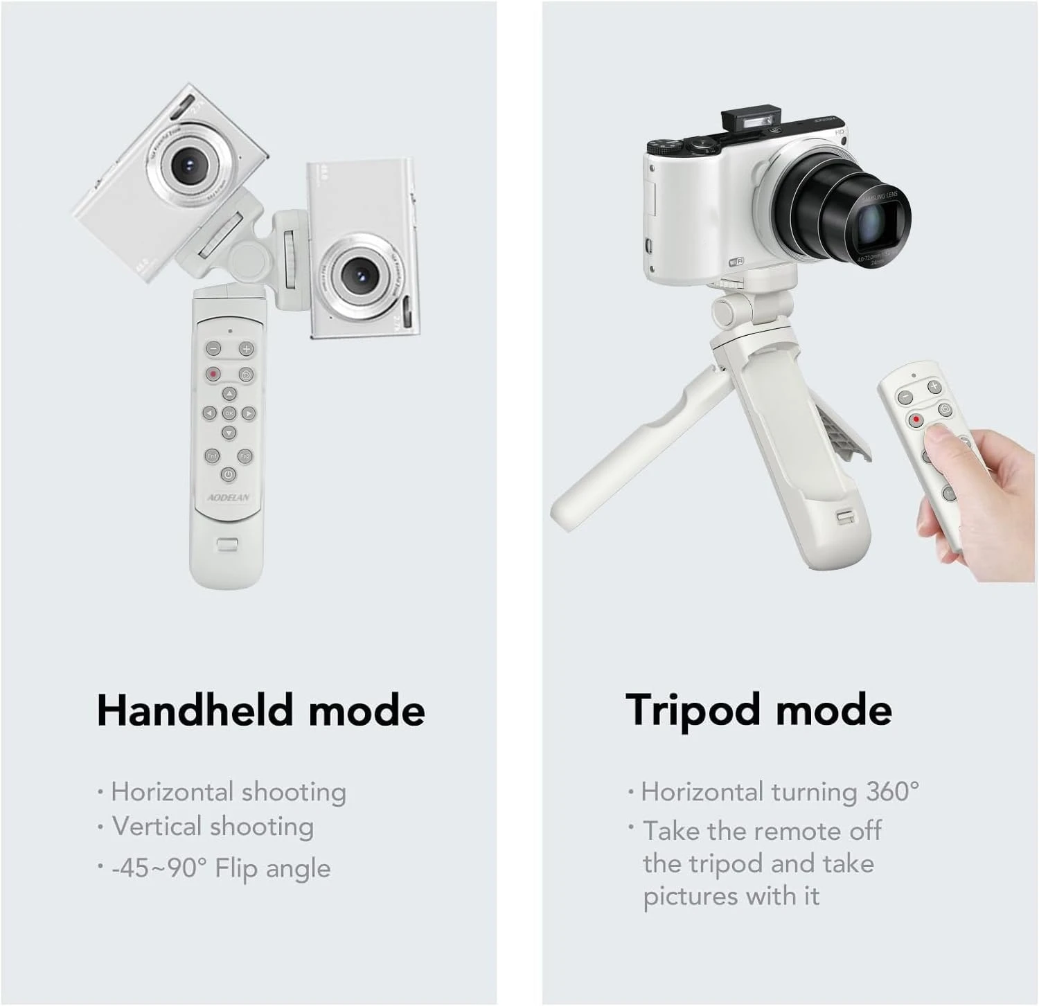 White Wireless Shooting Grip Tripod with Remote Control for Sony ZV-E10, A6700; Canon V10 R50 R6II; Nikon Z6II Z7II Z50 Cameras;