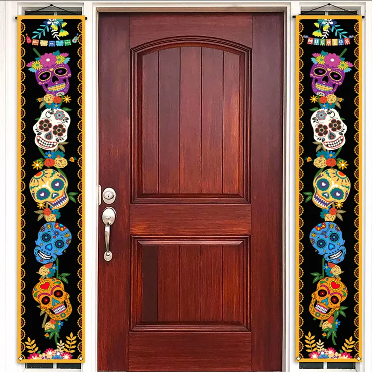 Cheereveal Day of The Dead Porch Sign Decorations Dia De Los Muertos Door Banner Mexican Fiesta Sugar Skull Hanging Door Banner