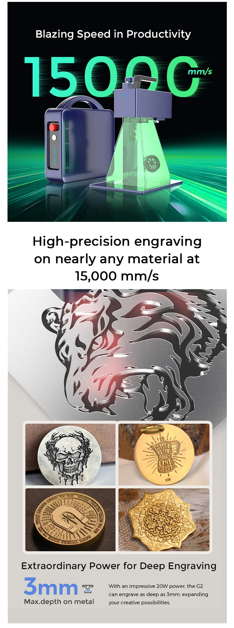 آلة وضع العلامات G2 المحمولة الصغيرة الحجم الصناعية 20 وات 30 وات 50 وات ألياف #5