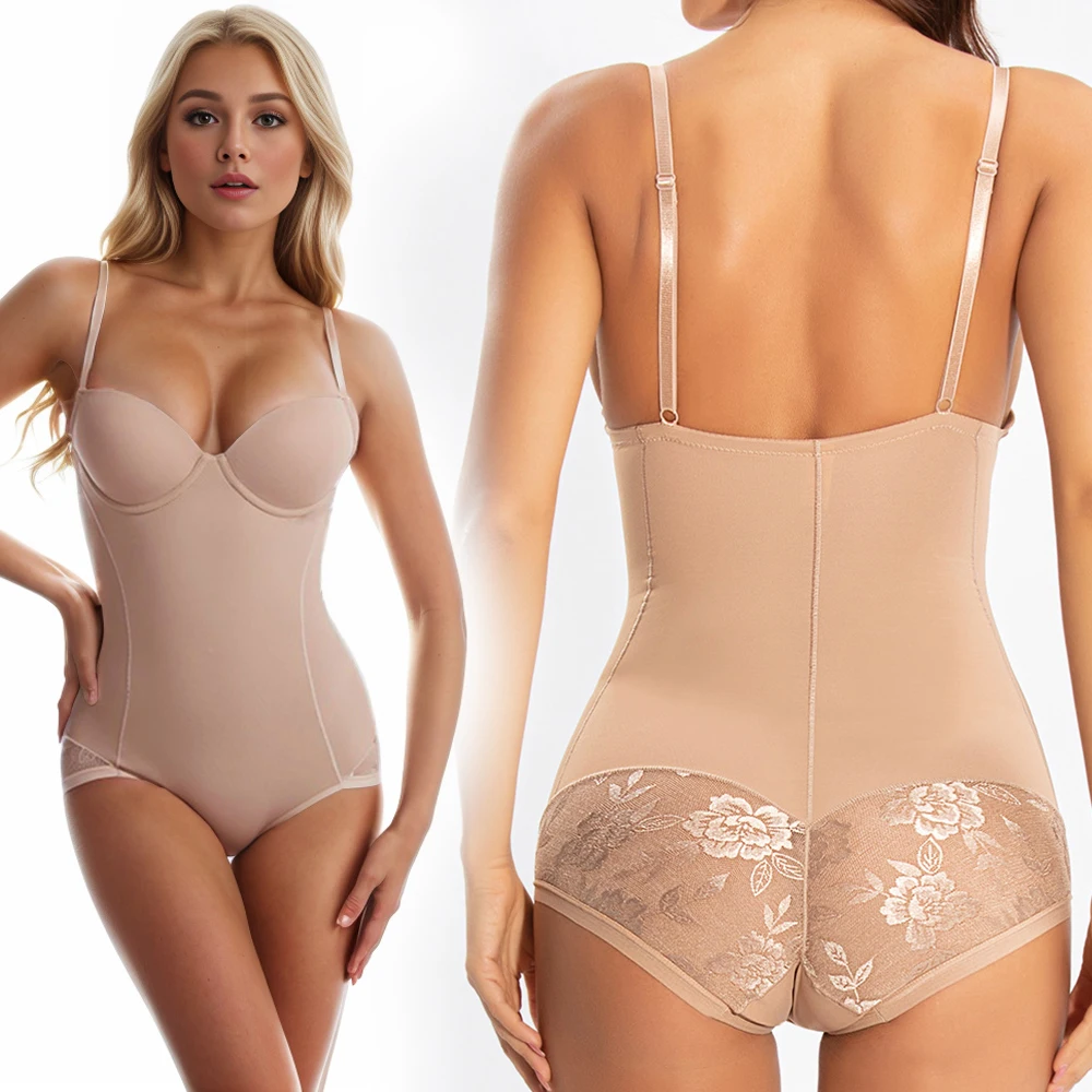 

Waist-in one-piece Shapewear with breasted belly and hip lift one-piece thong with high stretch straps plus size Seamless