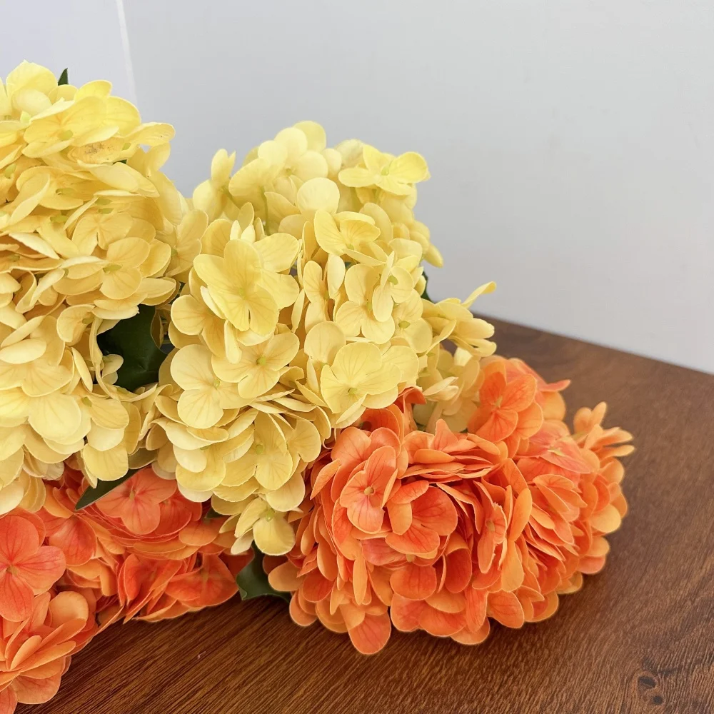 Neue große Hortensien-künstliche Blume, feuchtigkeitsspendend, True Touch, Orange, Gelb, gefälschte Hortensien, Wohnzimmer-Dekoration, Hochzeit, Bühne – Detail 7