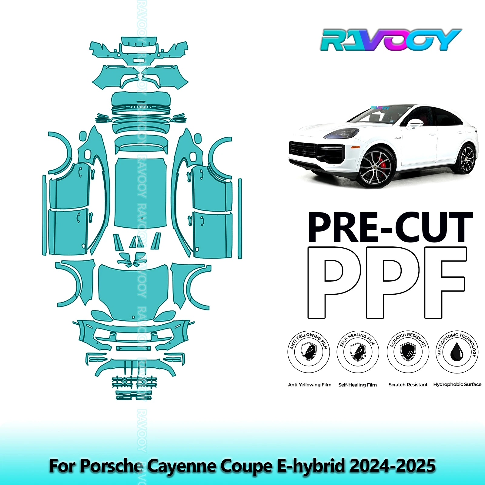 

8.5Mil Precut PPF Paint Protection Film Full Vehicle Clear Bra For Porsche Cayenne Coupe E-hybrid 2024-2025