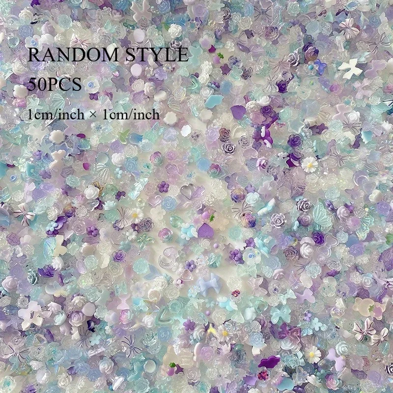 50 teile/paket Leuchtende Licht Harz Blaubeere Käse Gemischt Boxed Nail art Bogen Fischschwanz Blume Super Glitter Haarnadel Telefon Dekoration