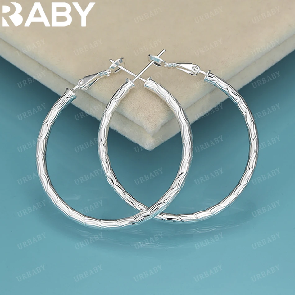 

URBABY Fashion For Women 925 Sterling Silver 40mm Wedding Hoop Beautiful High Quality Earring Jewelry Cute Gift