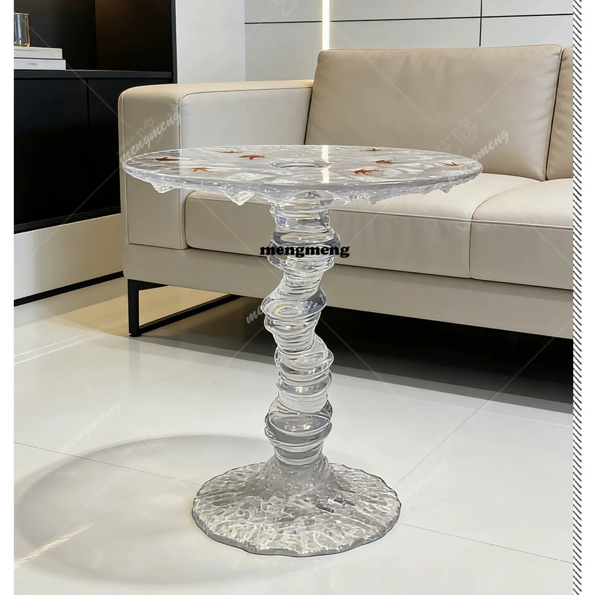 Light luxury Italian transparent designer round coffee table living room villa sofa high permeable resin tea table art furniture