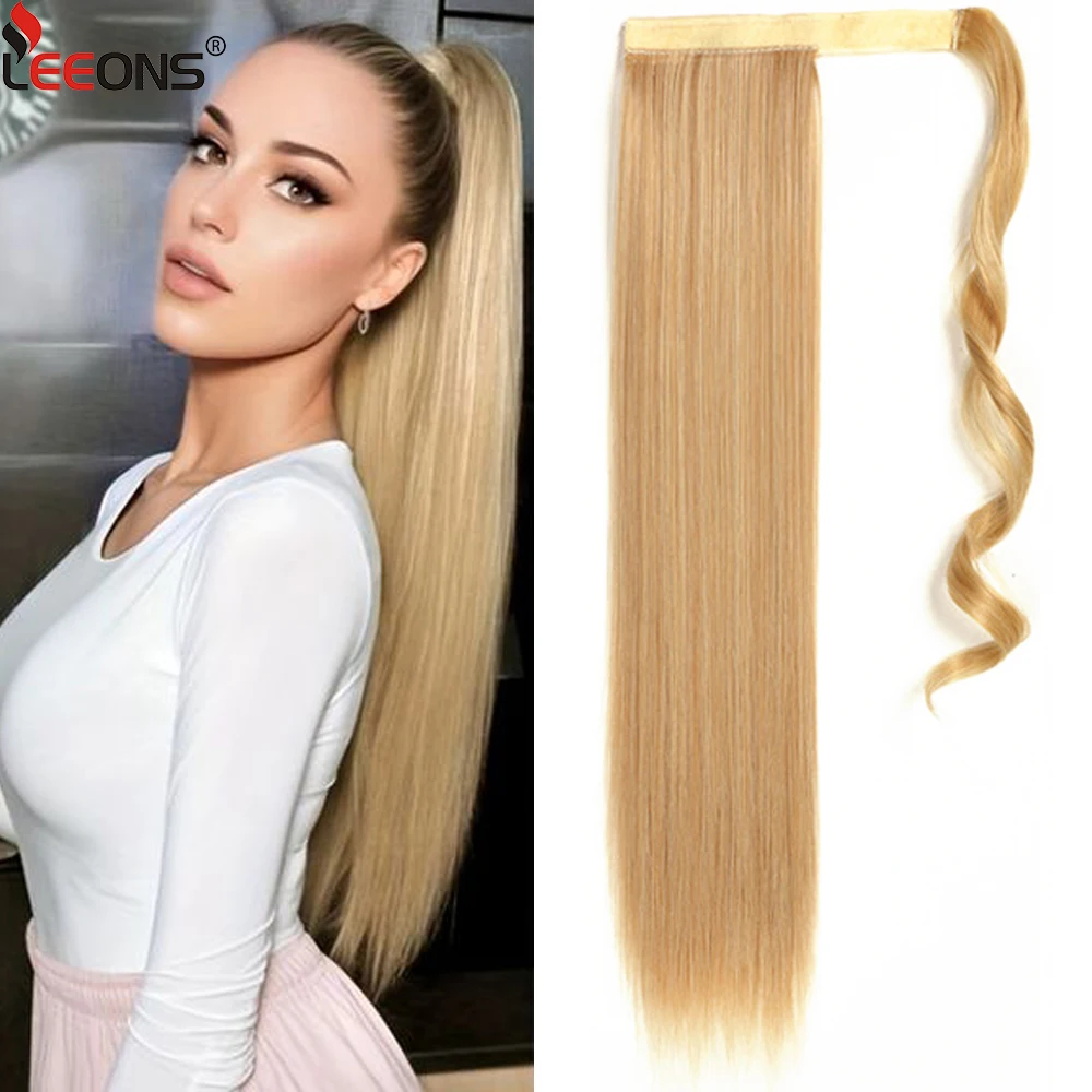 

22 Inch Black Brown Ponytail Extension Straight Wrap Around Ponytail Hair Extensions Synthetic Pony Tails Hairpieces For Women