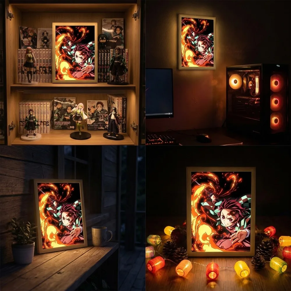 Led Light Painting Photo Frame USB Nightlight Anime Figure Tanjirou Zenitsu Mitsuri for Room Wall Art Home Decor Gifts Moon Lamp view 4