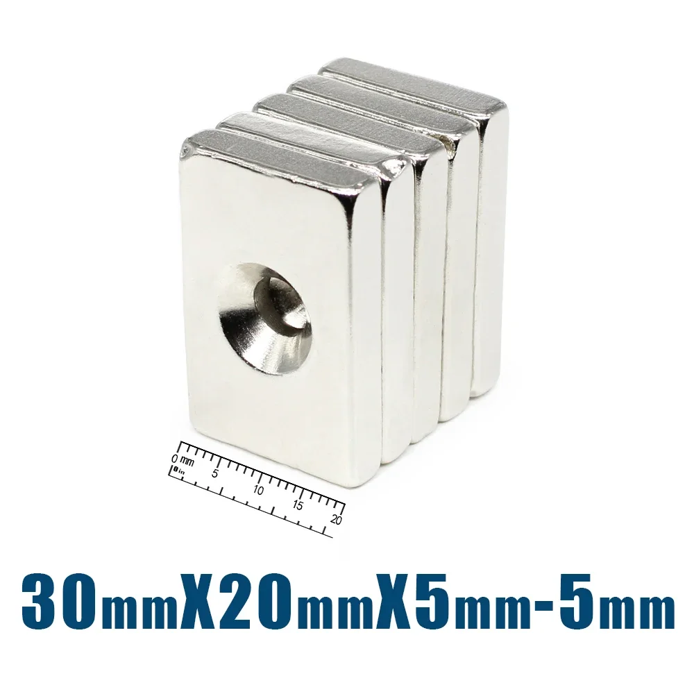 2/5/10/20PCS 30x20x5-5mm Countersunk Square Search Magnet Block Rare Earth Super Strong Neodymium Magnet Magnet Fishing