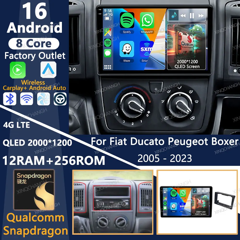 Android 16 Car Radio For Fiat Ducato Peugeot Boxer Citroen Jumper 2 2005 - 2023 BT 4G WIFI GPS Casing Frame Stereo Video Player