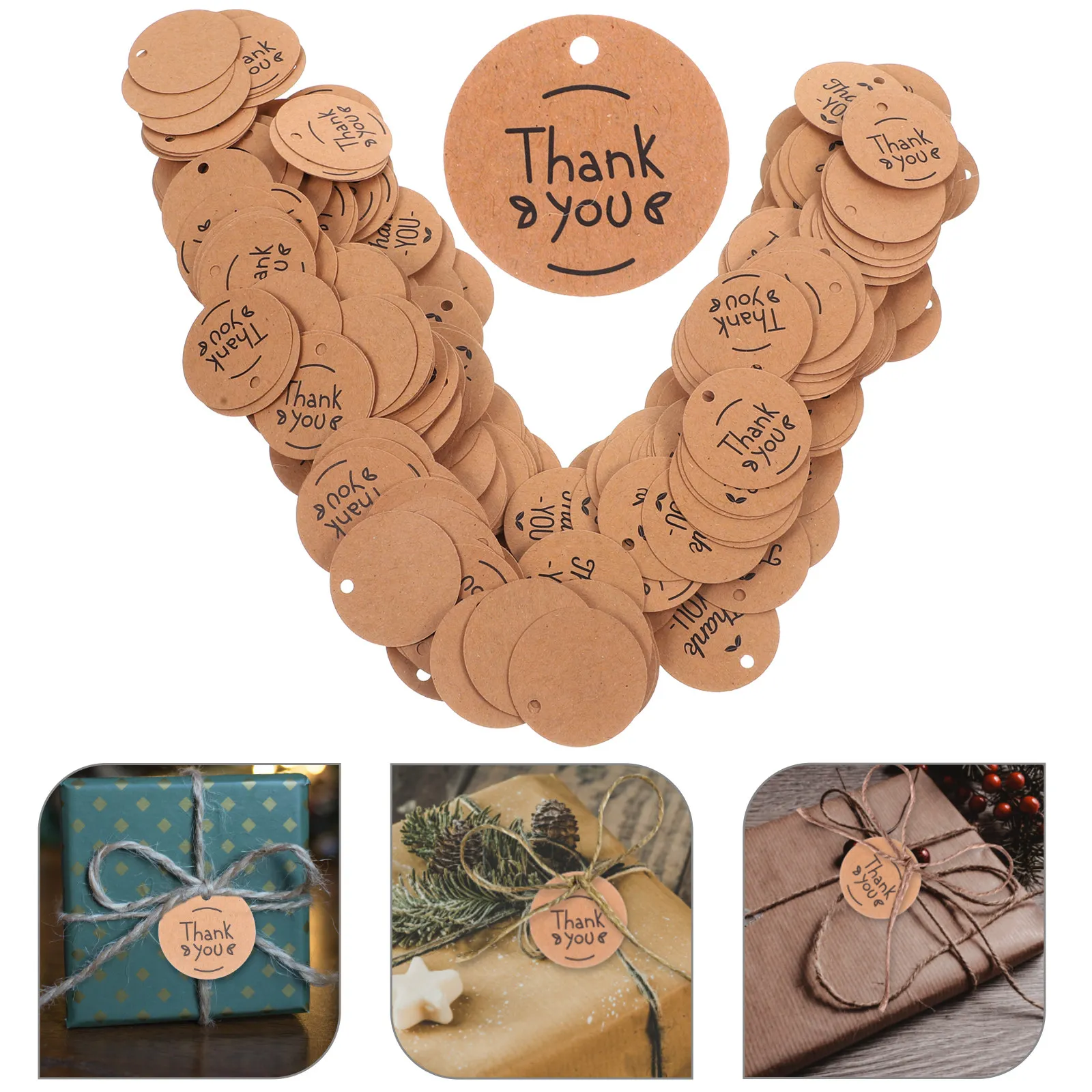 

200Pcs Kraft Paper Blank Hanging Tags Round Shape Pre-Punched for DIY Gifts Wedding Favor Thank You Cards Craft Decorative