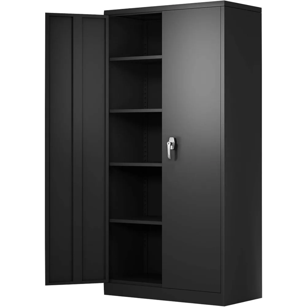 

Lockable Metal Storage Cabinet with 2 Doors and 4 Shelves, 71'' Locking Garage Storage Cabinet, Black Steel File Cabinet for Hom