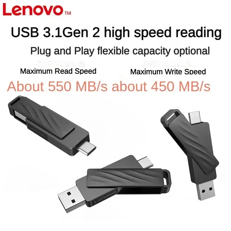 Imagem -04 - Lenovo-unidade Flash Usb de Estado Sólido Unidade de Escritório de Alta Velocidade 256gb Usb3.1 Tipo-c L7c 550 Mbps