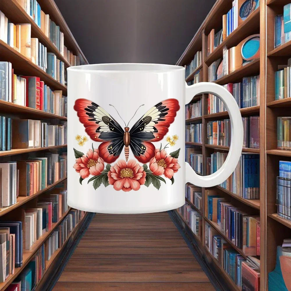

Graceful Peony Coffee Mug Elegant Classic Style Cups Red and White Mugs Cola Milk Tea Drinkware for Home Demo Party Original Cup