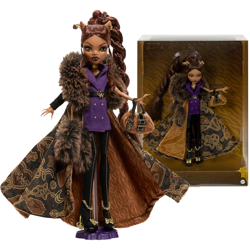 Original monster high skeletor 1/6 casa de boneca de lobo garradeen casaco jacquard de pele sintética roxo blazer bota meninas brinquedos coleção
