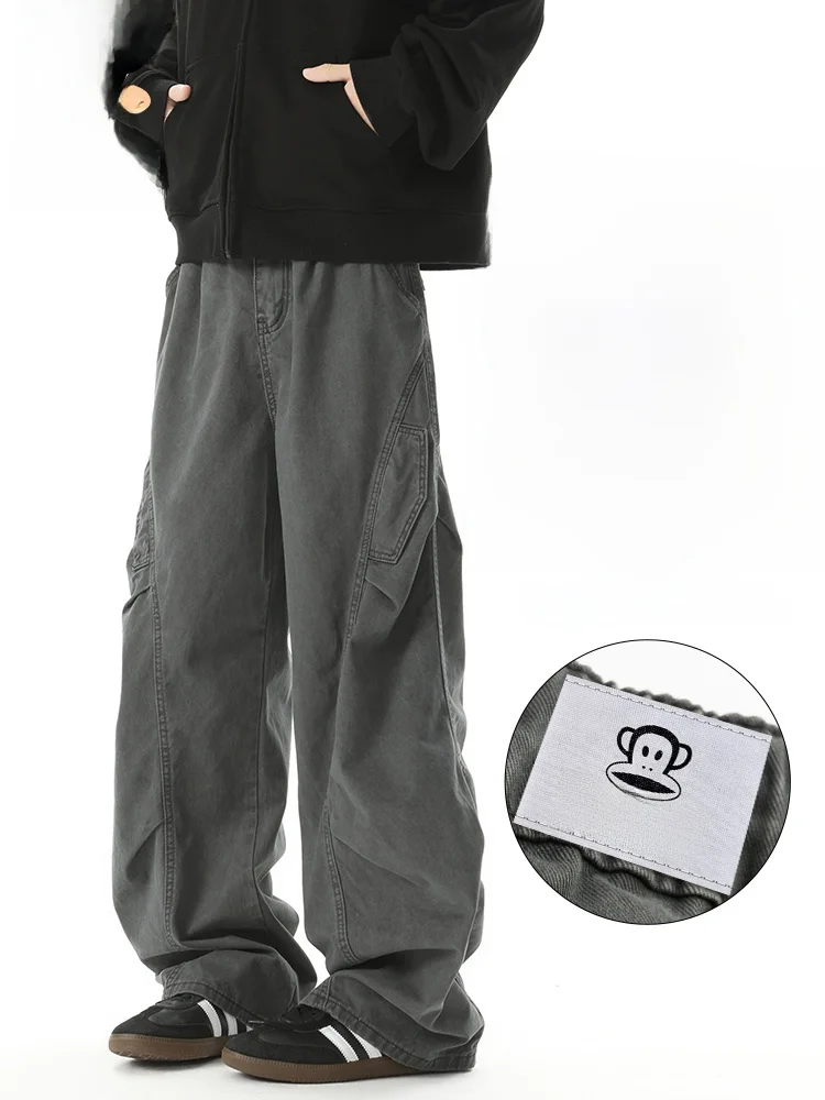 

PaulFrank Loose Fit Straight Leg Workwear Pants Casual American Retro Knife Leisure Trousers for Young Men Spring Season