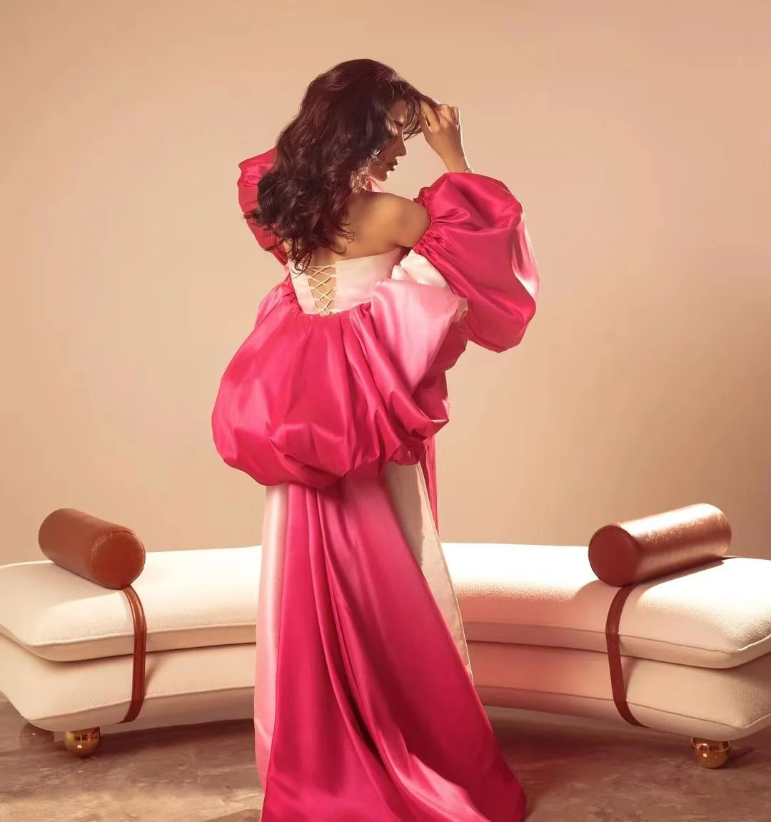 دبي ملابس نسائية بفتحة جانبية فساتين لحضور الحفلات الموسيقية مطرز برقبة رسن المملكة العربية السعودية فساتين المشاهير بأكمام منتفخة فستان سهرة رسمي #2