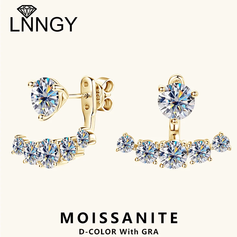 Lnngy Certified Full Moissanite Earring for Women 925 Sterling Silver Stud Earring Double Sided Wearing Ear Wedding Jewelry Gift