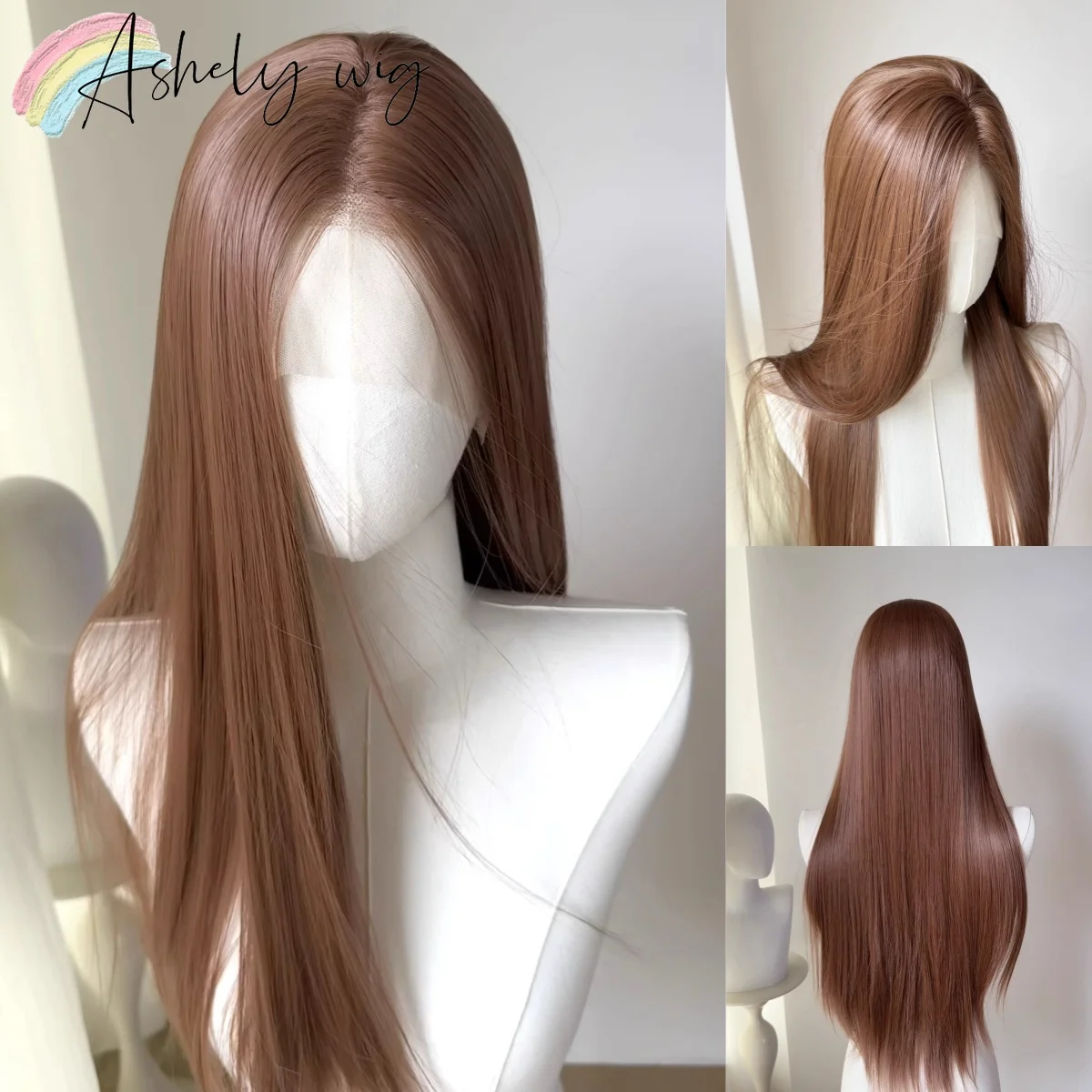 Ashely Caramel Orange Brown 13*4 Lace Front Wig for Woman Red Brown Long Straight Hair Wig High Quality Synthetic Lace Wigs