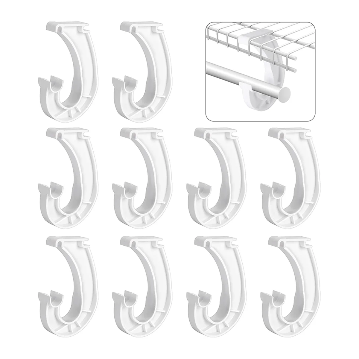 A25F-10Pcs Hanging Closet Rod Support,Closet Shelf Rod Holder,J-Shaped Closet Brackets for Hanging Clothes,Cabinets Storage