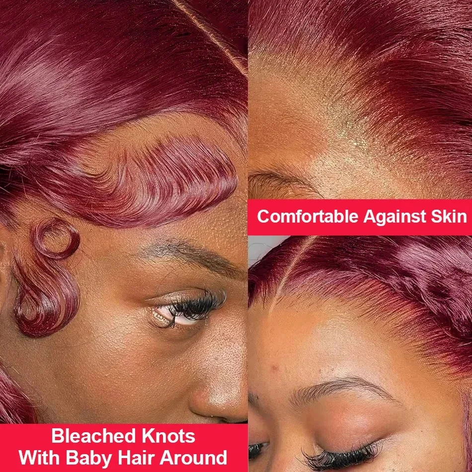 شعر الإنسان 99J بورجوندي 30 بوصة موجة عميقة الدانتيل شعر مستعار أمامي 13x4 أحمر مجعد الدانتيل الباروكات الأمامية HD المياه غريب البرازيلي