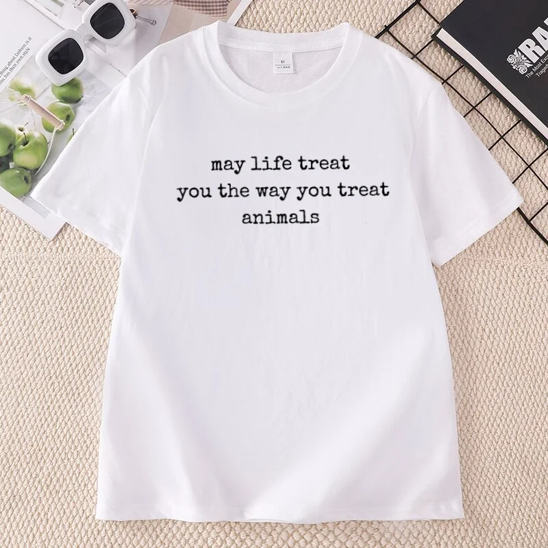 May Life Treat You The Way You Treat Animals T-Shirt, bedruckte T-Shirts mit der Aufschrift „Kindness Animal Lover“, lässige bedruckte T-Shirts mit Rundhalsausschnitt – Detail 4