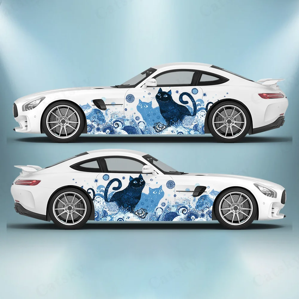 

Irregular Curve Spiral Circle Cat Car Vinyl Wraps Decal Anti Scratch Sticker Suitable for Trucks SUV Decor Auto Accessories Gift