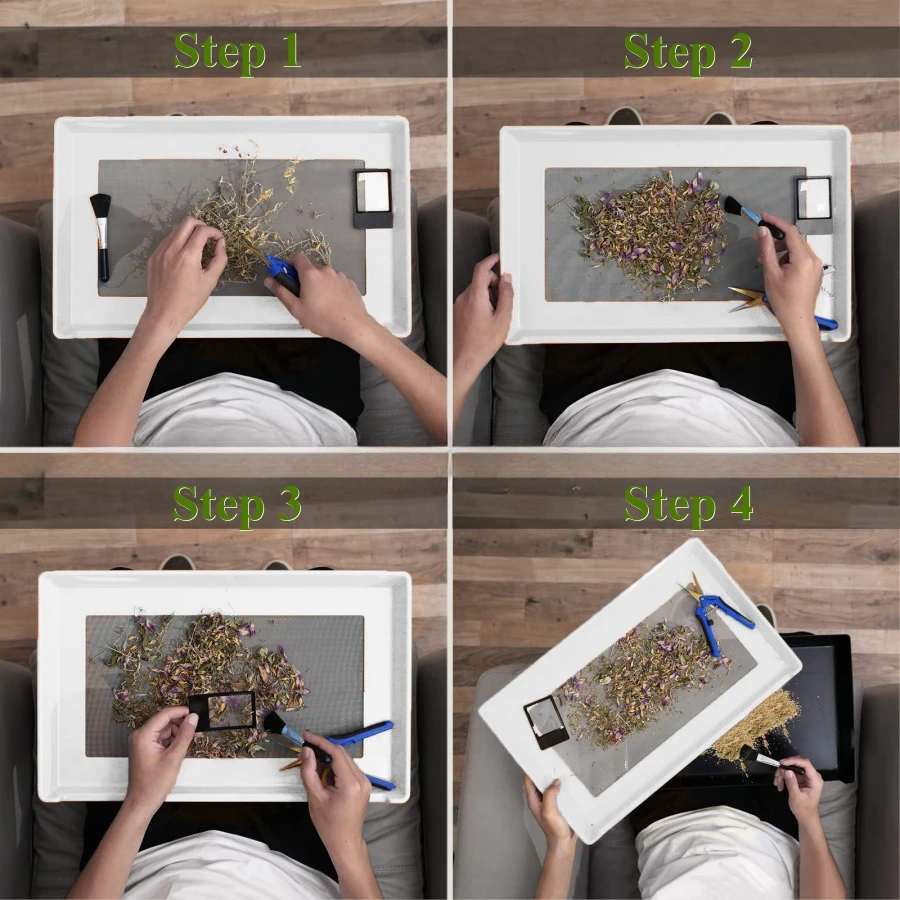 2-Tier Trim Tray Kit with 150 Micron Pollen Screen Trimming Tray & Harvest Bin Herb Plant Flower Dry Sifter Accessories