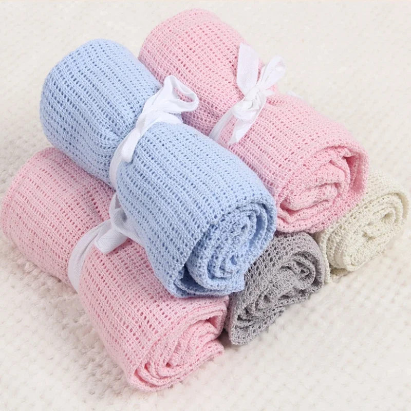 Coperta per neonati in cotone coperte Swaddle lavorate a maglia per neonati morbido passeggino scavato estate aria condizionata per bambini