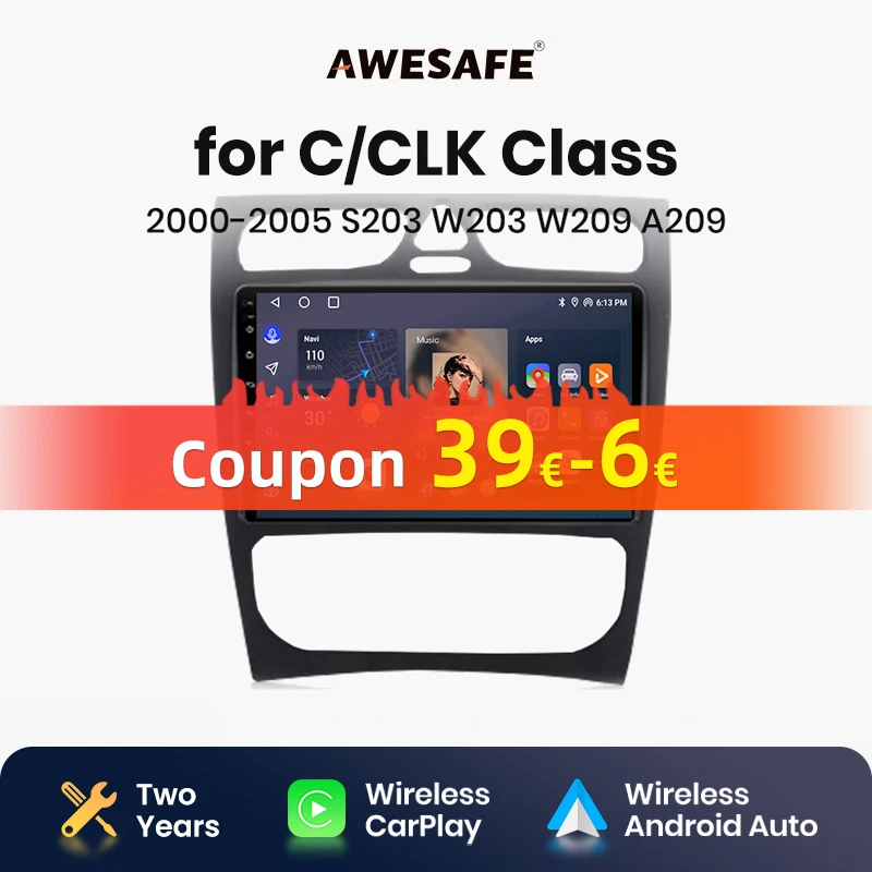 AWESAFE Car Radio for Mercedes Benz C Class CLK Class S203 W203 W209 A209 2000 2001 2002 2003-2005 Wireless CarPlay Android Auto