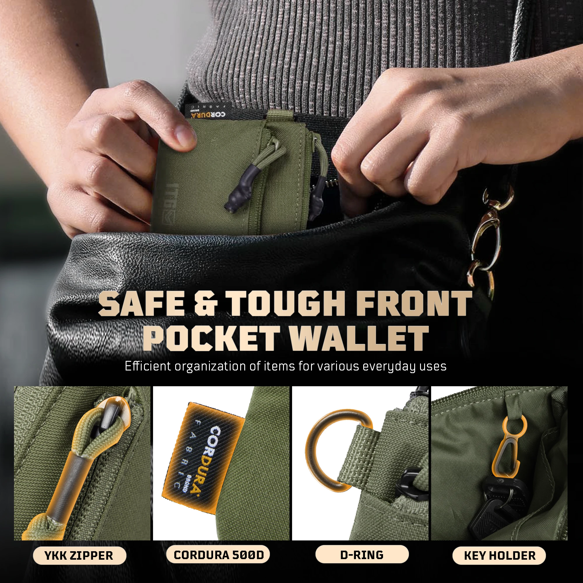 1TG TACTICAL Coin Purse, 500D Minimalist Wallet Change Purse ID Card Holder Money Pouch Tactical Bag with YKK Zipper