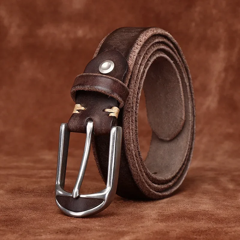 

Shoe Buckle Design With Thickened And Extra Thick Slanted Edges, Vintage Frosted Leather Belt, Men's Top Layer Cowhide Casual Be