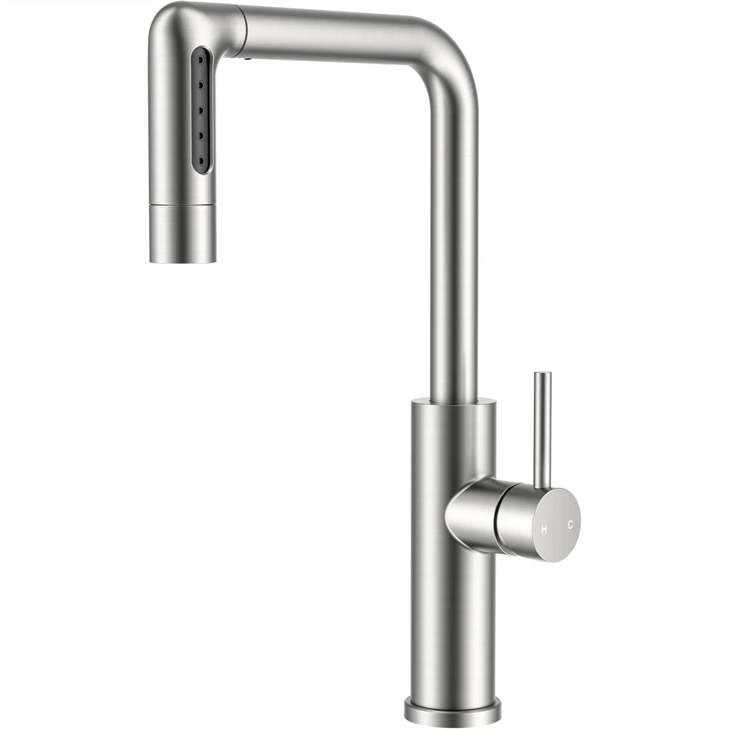 

Waterfall Kitchen Faucet with Pull Down Sprayer, 5 Spout Modes Brushed Nickel Stainless Steel Single Handle 360° Swivel for 1 or