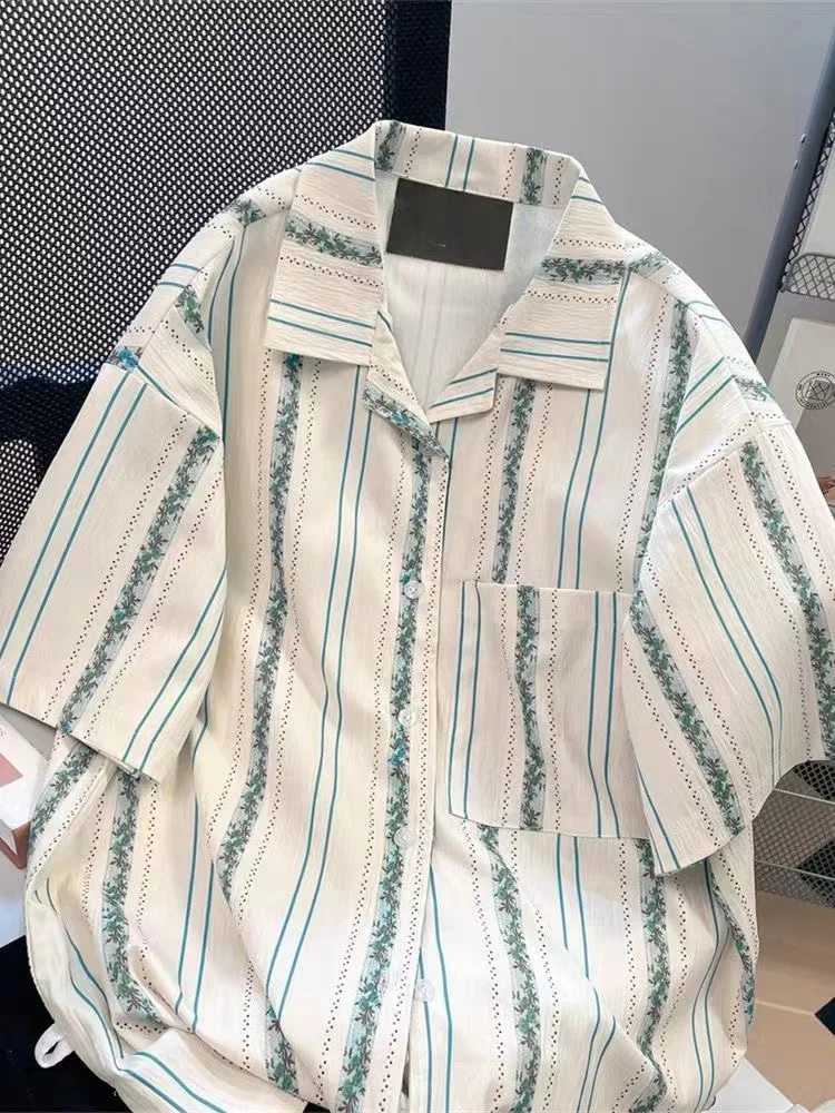 

Summer Loose Fit Short Sleeve Shirt Retro Hong Kong Style Pure Desire Fashion Women's Business Casual Top Outerwear