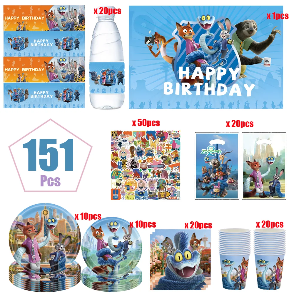 Cartoon Zootopia Geburtstagsparty-Set Einweg-Tischgeschirr Judy Tischdecke Becher Teller Servietten Ballon Babyparty Nick Gastgeschenke – Detail 5